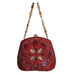 Judith Leiber Satin Beaded Floral Jeweled Evening Bag