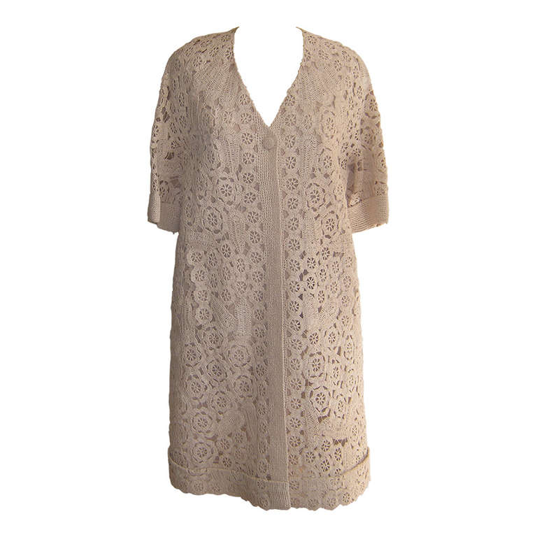 Rare 1950s Anna Giovannozzi Crochet/Lace Woven Raffia Coat