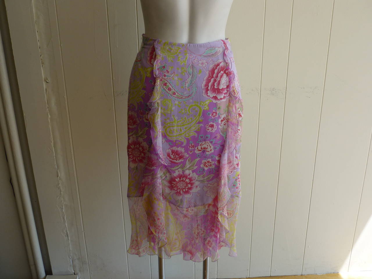 Emanuel Ungaro Silk Floral Ruffle Skirt For Sale At 1stdibs