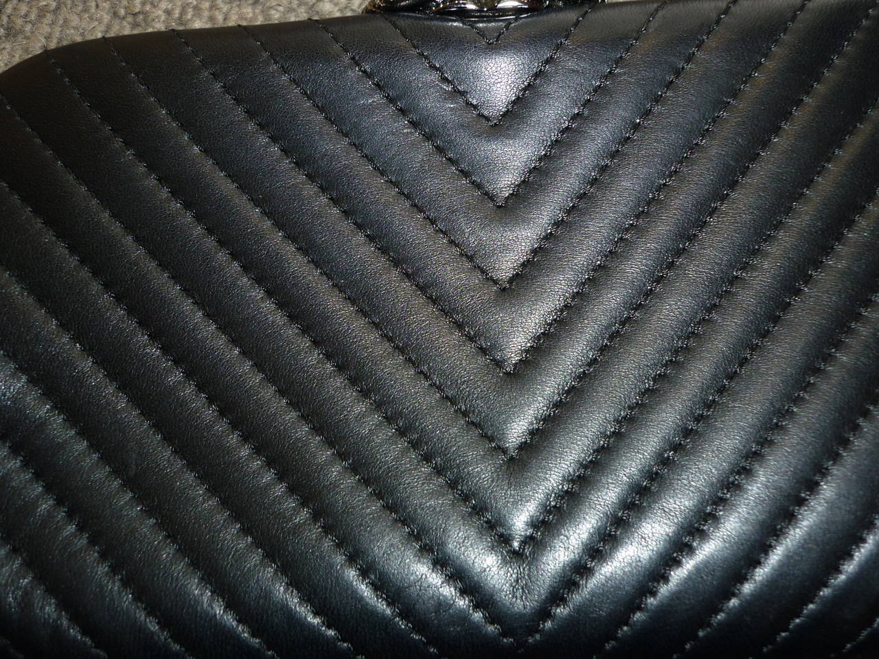 Women's 2006-8 Chanel Chevron Lambskin with Silver Clasp Clutch Never Used