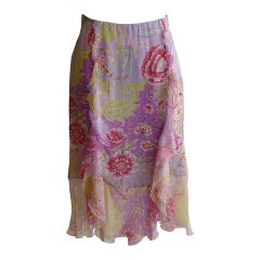 Emanuel Ungaro Silk Floral Ruffle Skirt 