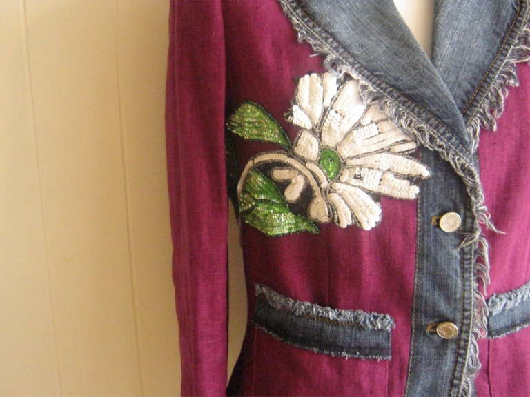 1990s Dolce & Gabbana Floral Sequin Design Jacket In Excellent Condition In Port Hope, ON