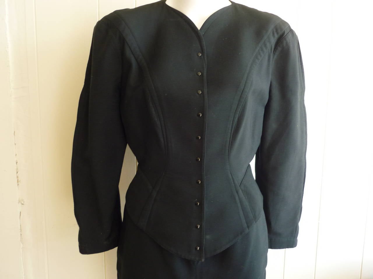 Thierry Mugler 1990s Black Ribbed Cotton Suit (42 Fr) 3