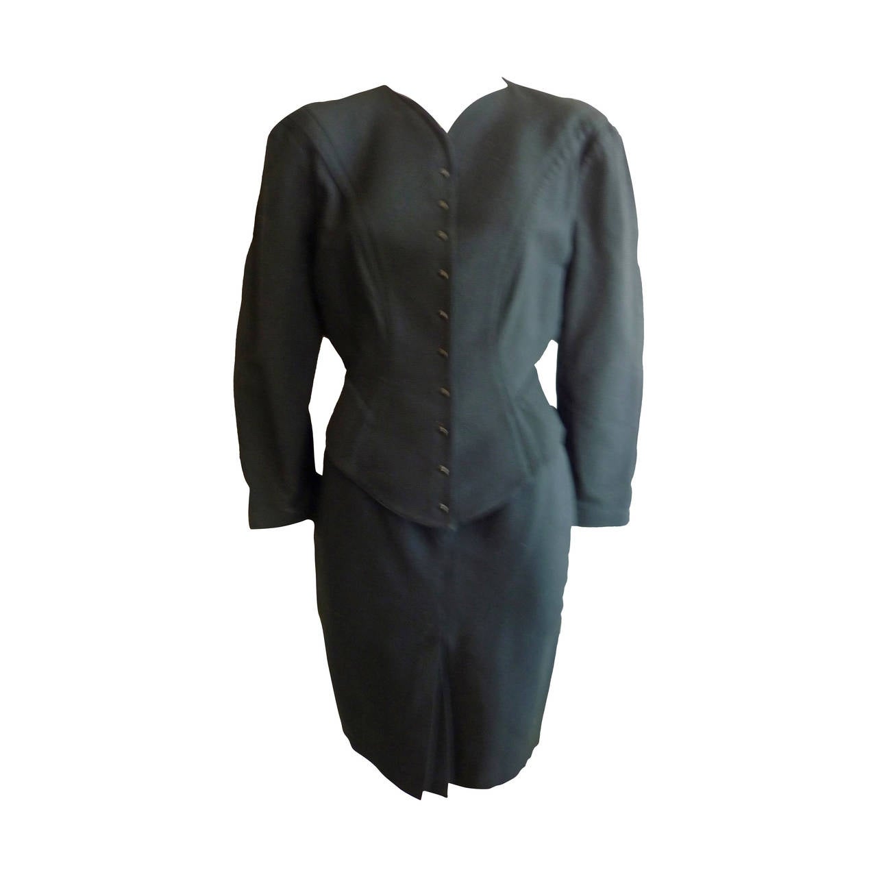Thierry Mugler 1990s Black Ribbed Cotton Suit (42 Fr)