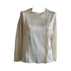 Vintage 1980s Chanel Ivory Silk Satin Blouse