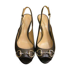 Gucci "New Hollywood" Mid Heel Slingback Shoes Sz 35 1/2