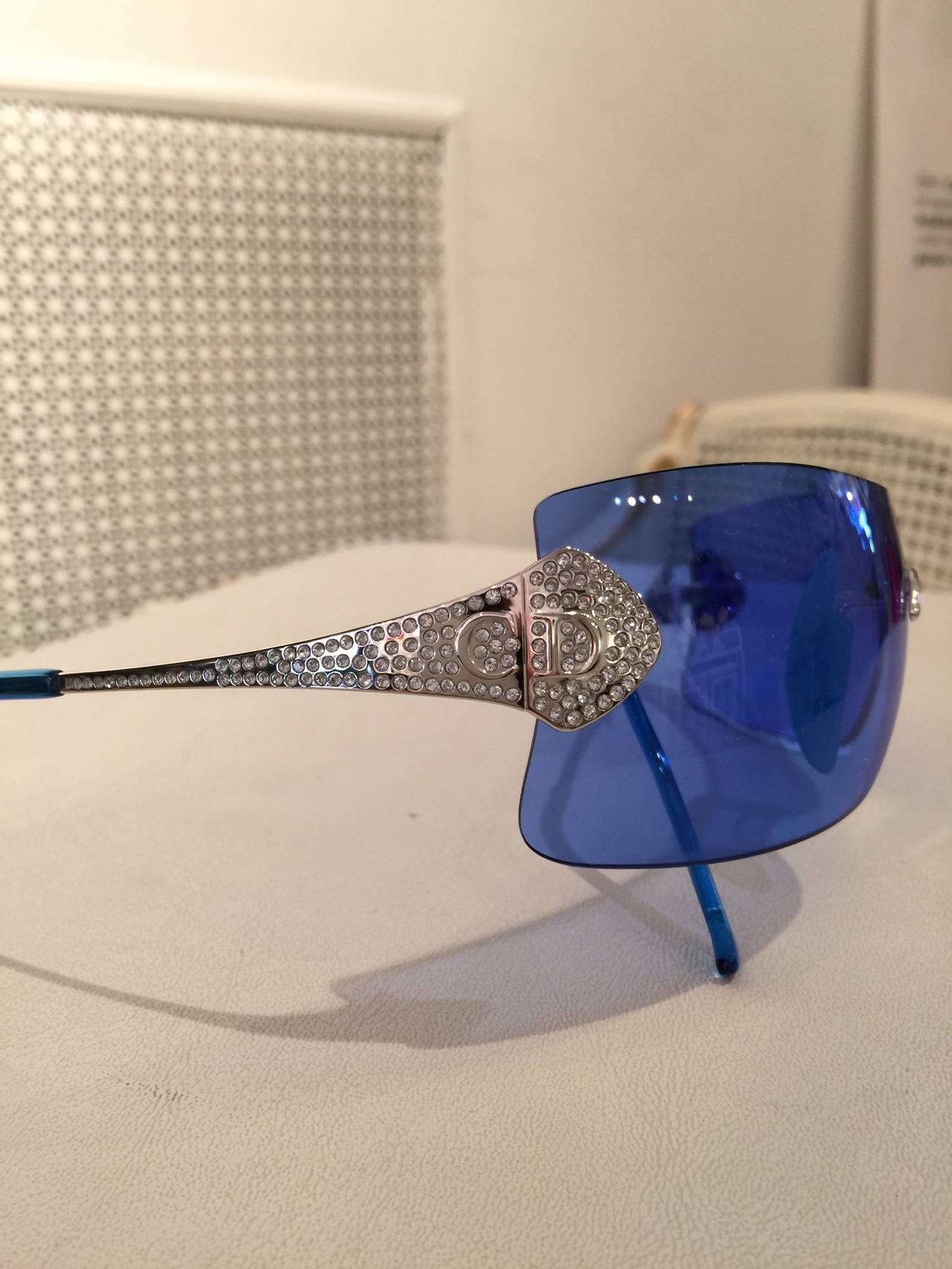 Christian Dior Blue Tinted  Shield Sunglasses In Excellent Condition In Port Hope, ON