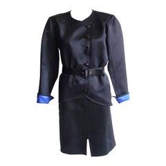 Remarkable Yves Saint Laurent RG Black Peau De Soie Skirt Suit, 1980s