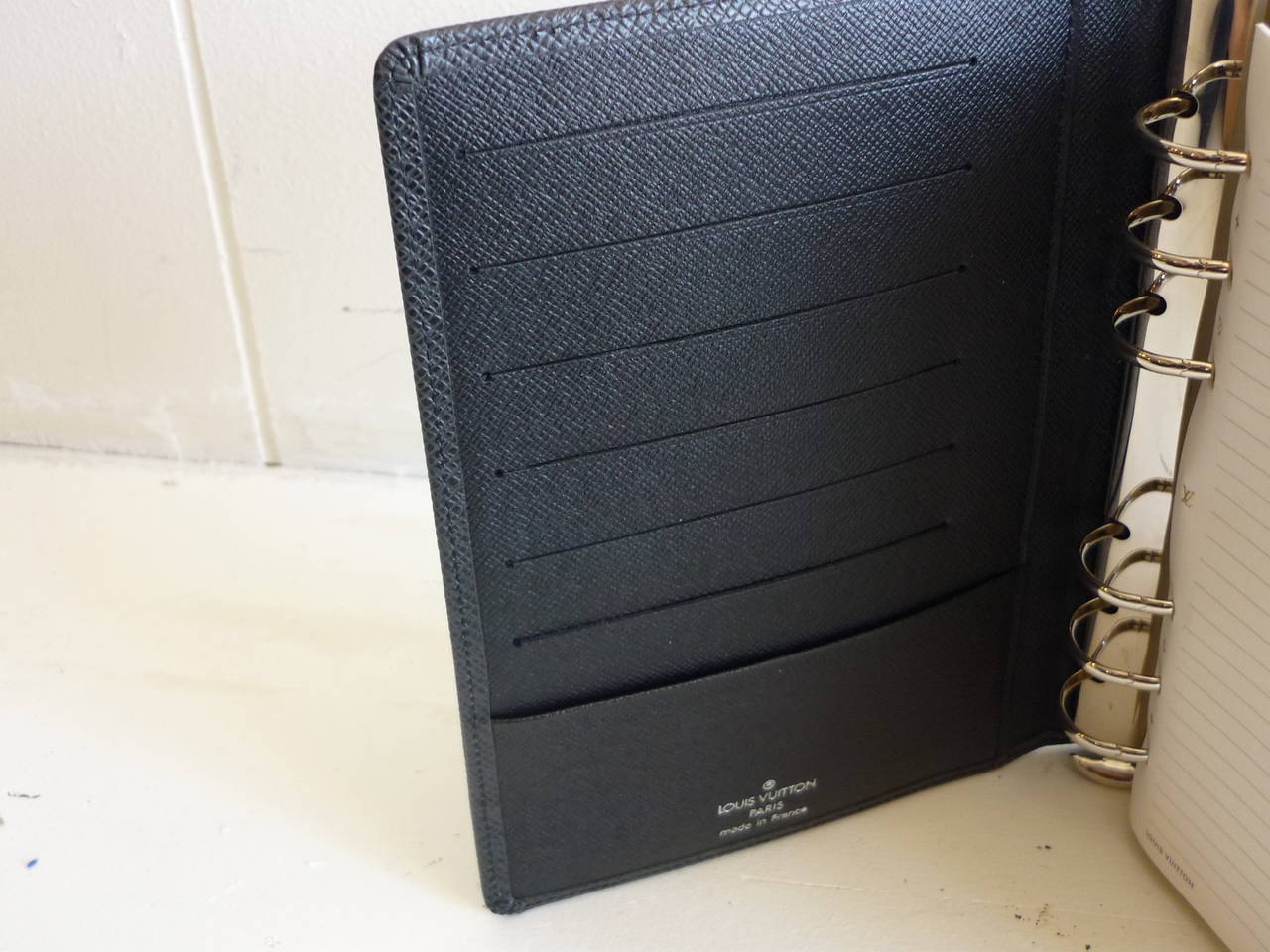 Louis Vuitton Black Taiga Leather Medium Ring Agenda Cover and Insert