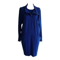 Retro 1990s Byblos Cobalt Blue Wool Dress  (44 Itl)