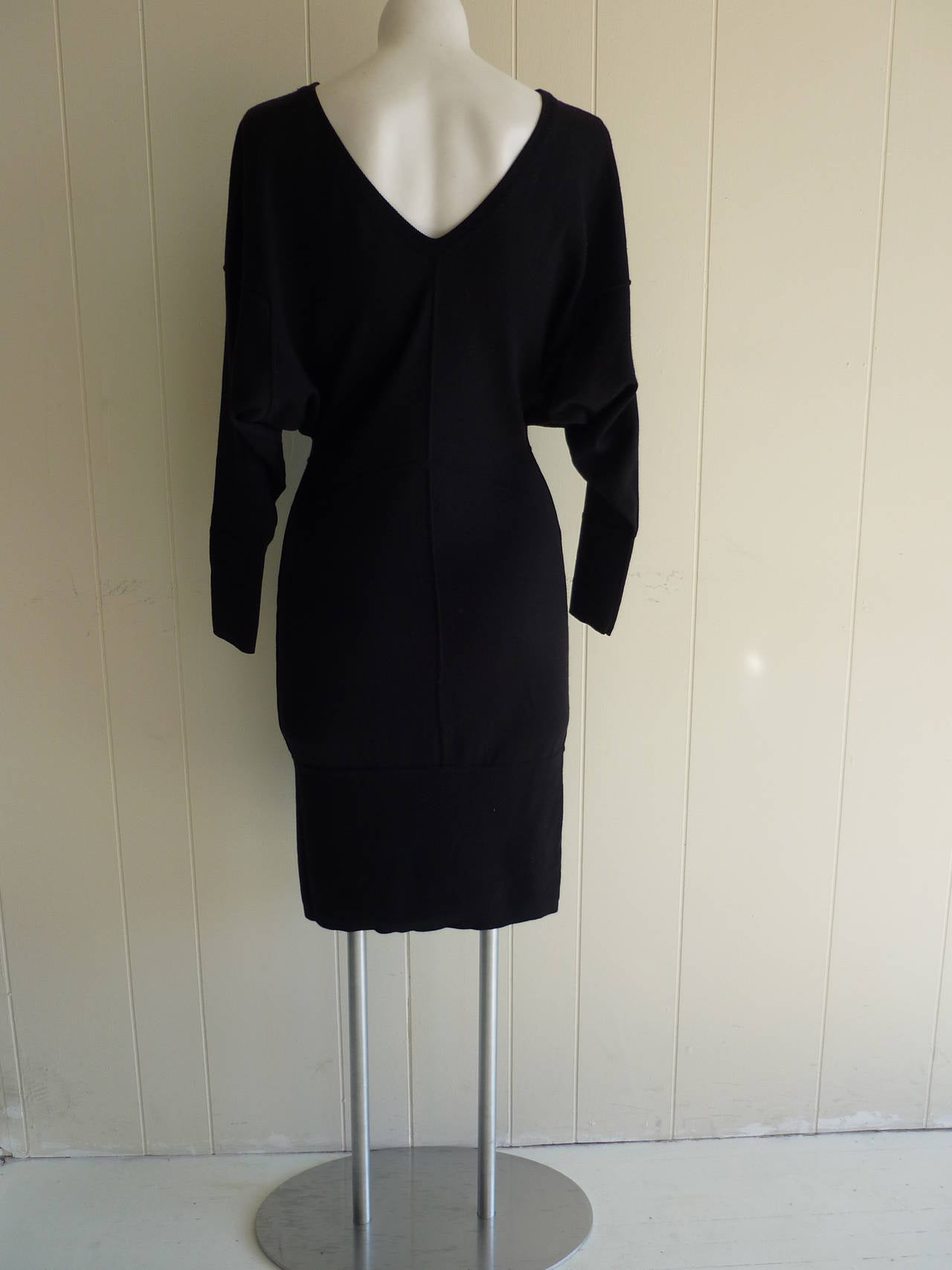 Women's 1980s Alaia Black Wool Dress with Butterfly Sleeves