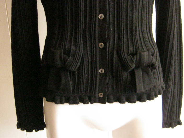 Couture Givenchy Black Wool Ribbed Cardigan 1