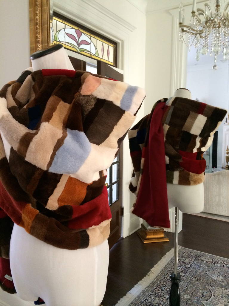 Stunning Mink Patchwork Stole by Cinthia Rose In Excellent Condition In Port Hope, ON