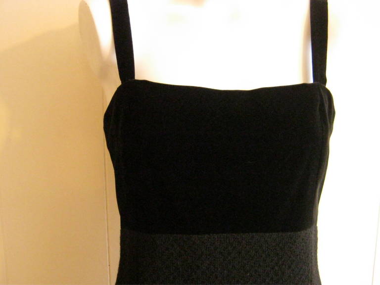 Chanel Black Boucle and Velvet Dress (44 Fr in 80s), 1980s  In Good Condition In Port Hope, ON