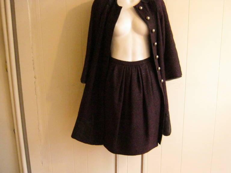 Black Peter Som Burgundy Metallic Knit Skirt and Coat Suit