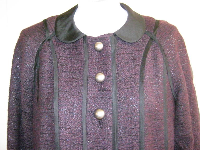 Peter Som Burgundy Metallic Knit Skirt and Coat Suit In Excellent Condition In Port Hope, ON