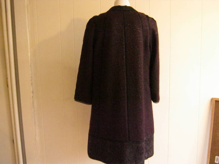 Women's Peter Som Burgundy Metallic Knit Skirt and Coat Suit