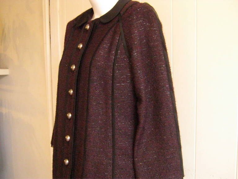 Peter Som Burgundy Metallic Knit Skirt and Coat Suit 1