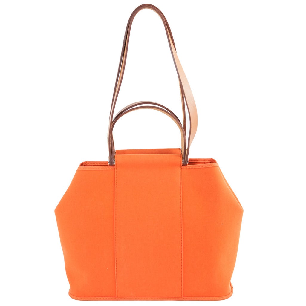 Hermès Orange Textile and Leather Handbag