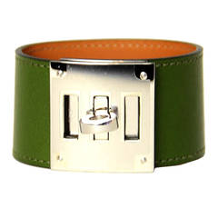 Hermes 2013 Olive Green Swift Leather Kelly Dog Cuff Bracelet - New in Box