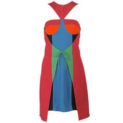 1990s Versace Color Block Crepe Dress