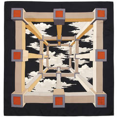 1950s Black and Grey ‘Perspective’ Hermes Silk Scarf