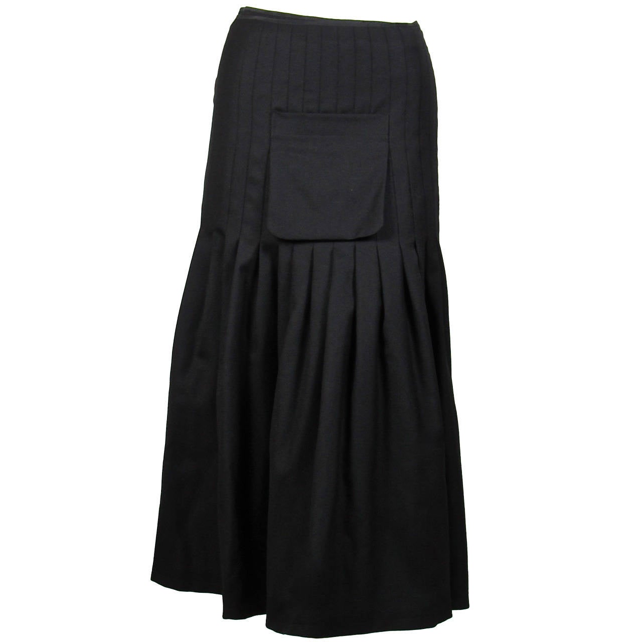 YOHJI YAMAMOTO black wool pleated wrap skirt with front pocket