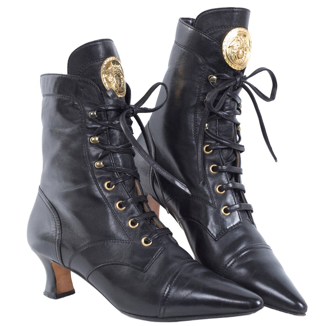 Vintage 80's Gianni Versace Laceup Boots with Medusa at 1stDibs