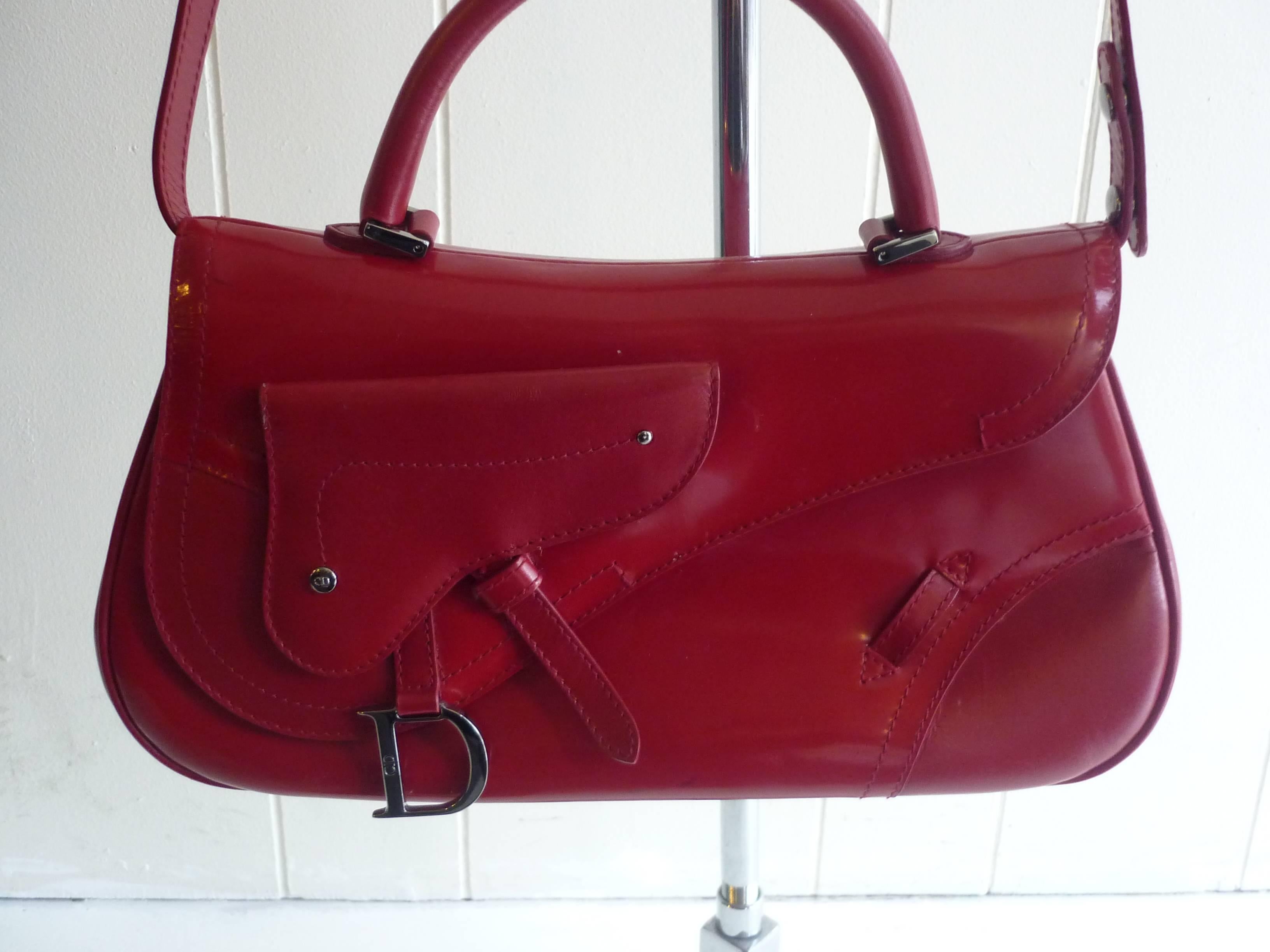 Women's Christian Dior Smooth Red Leather Saddle Bag