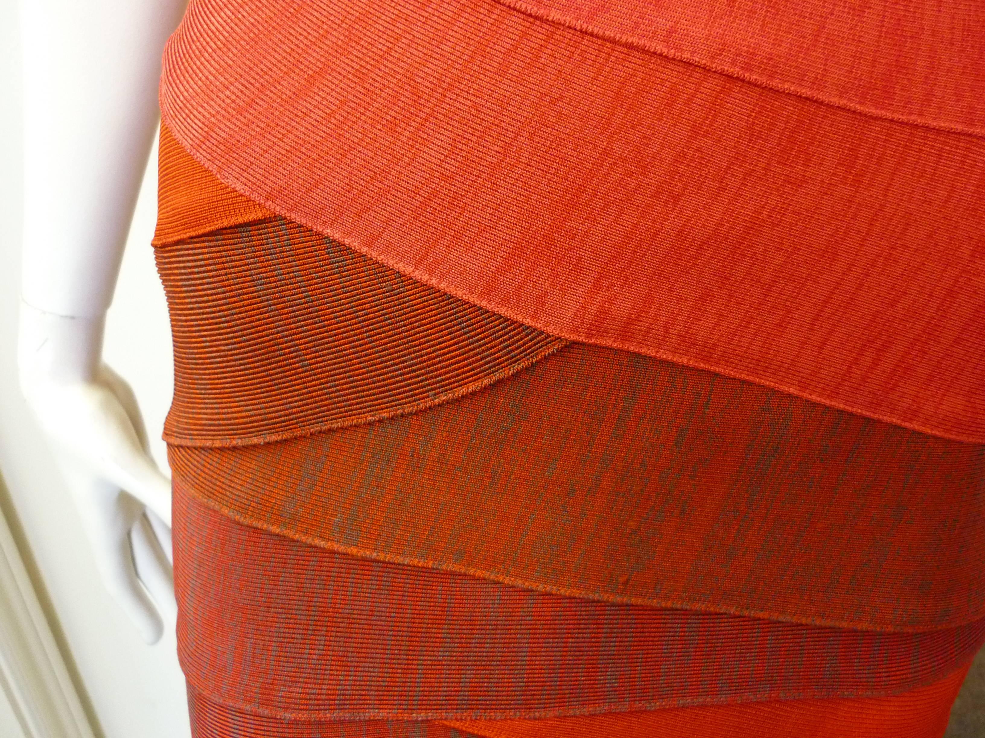 Herve Leger Asymmetric Orange Ombre Bandage Dress (S) 3