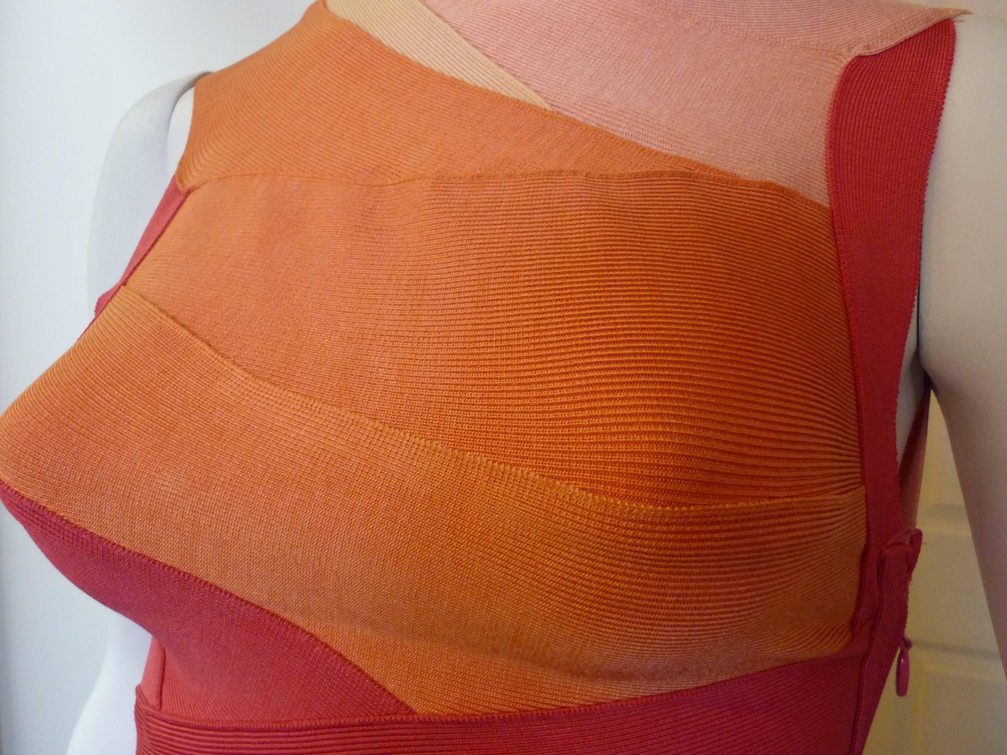 Herve Leger Asymmetric Orange Ombre Bandage Dress (S) 4