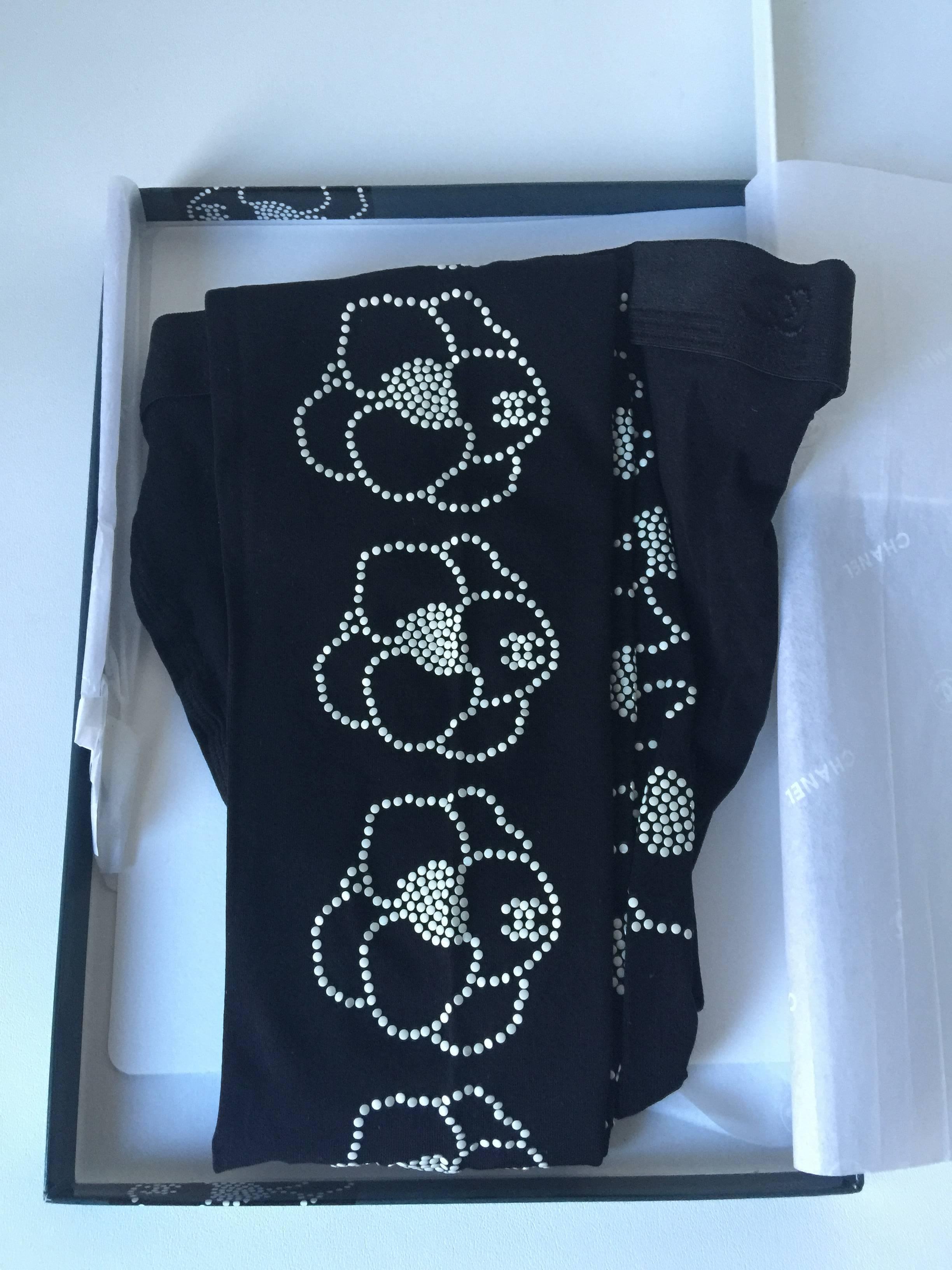 Rare Chanel CC Black and White Studded Stockings  1