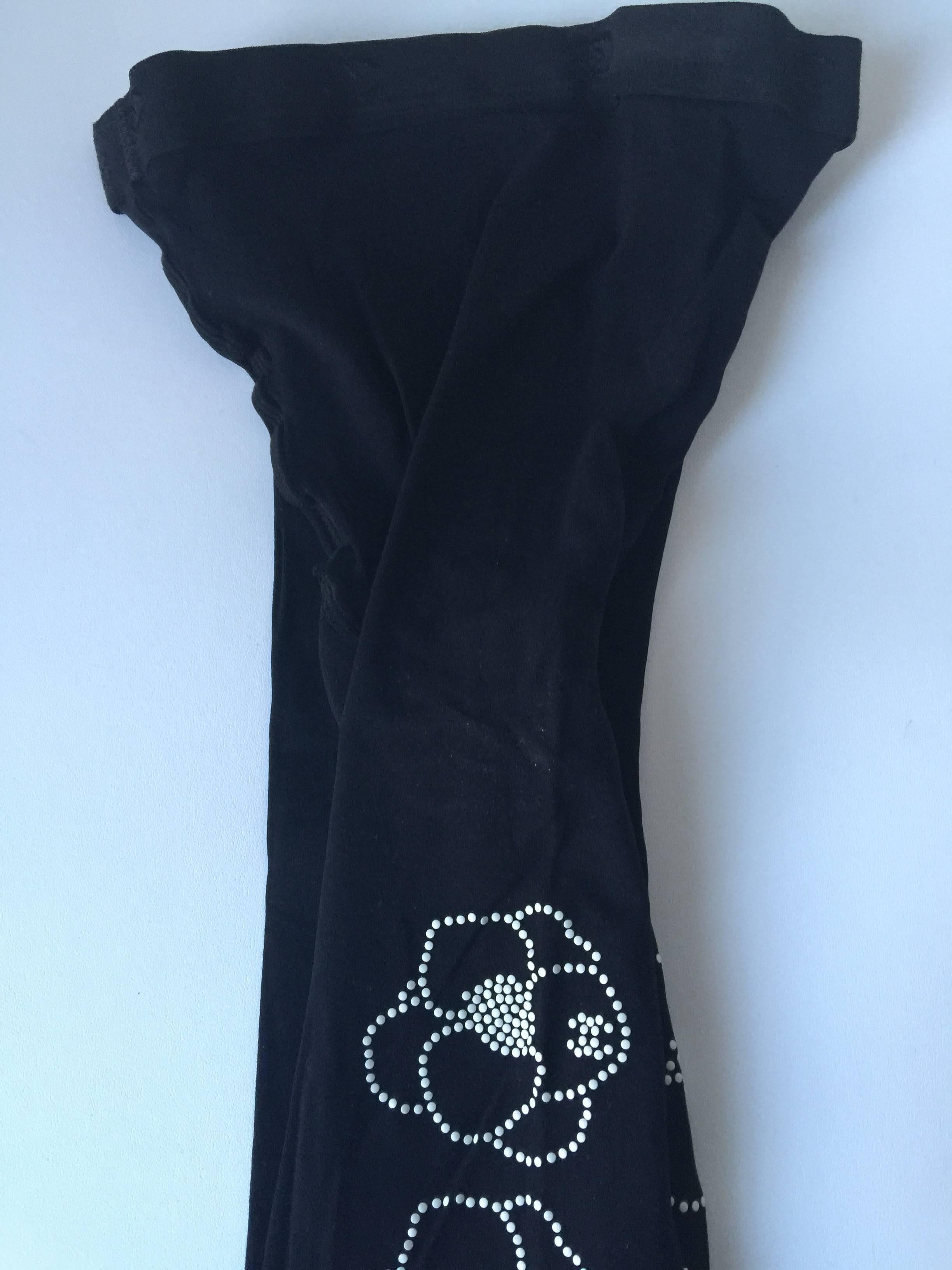 Rare Chanel CC Black and White Studded Stockings  2