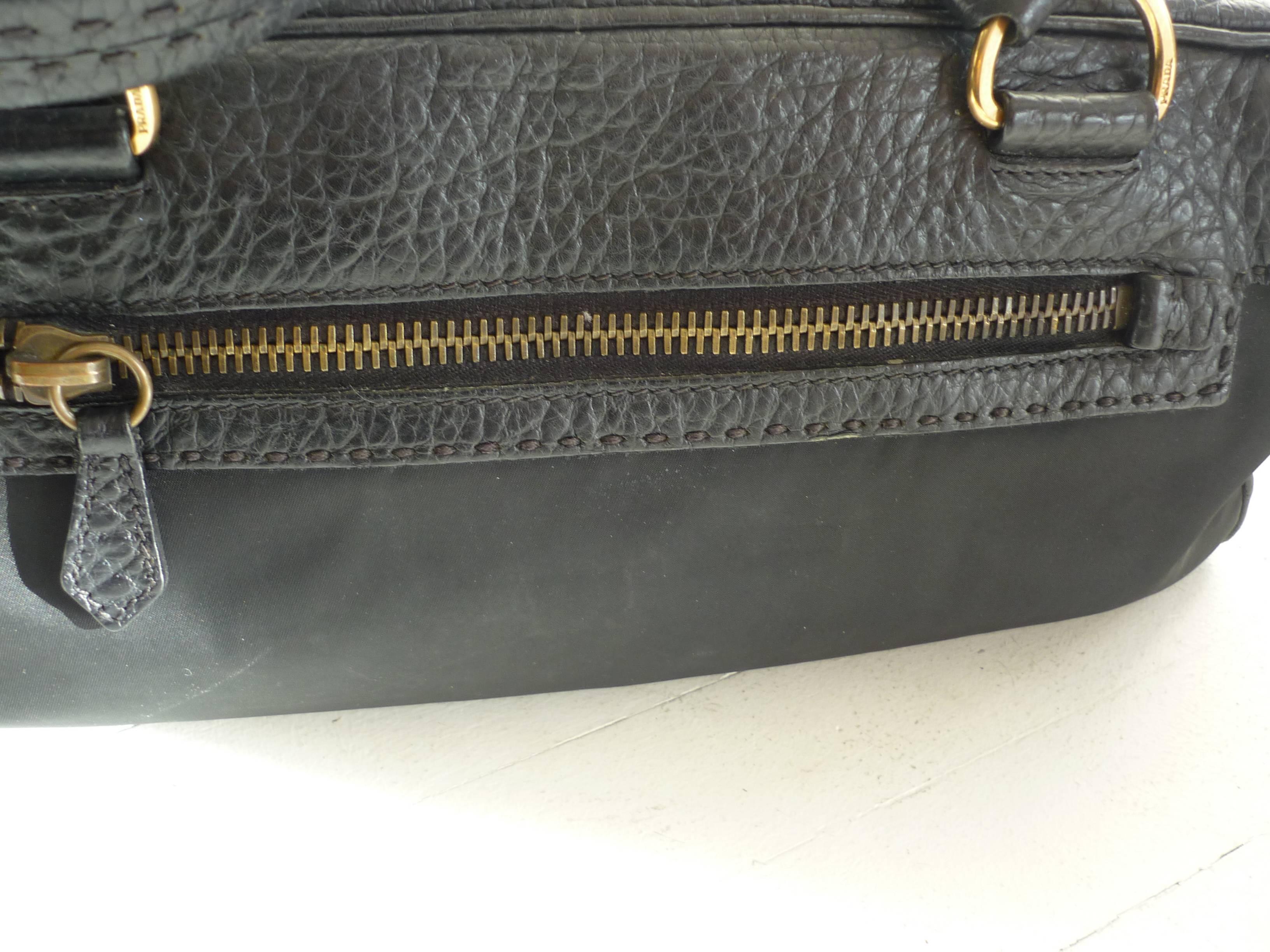 Gray Prada Tessuto Nylon and Leather Vintage Shoulder Bag