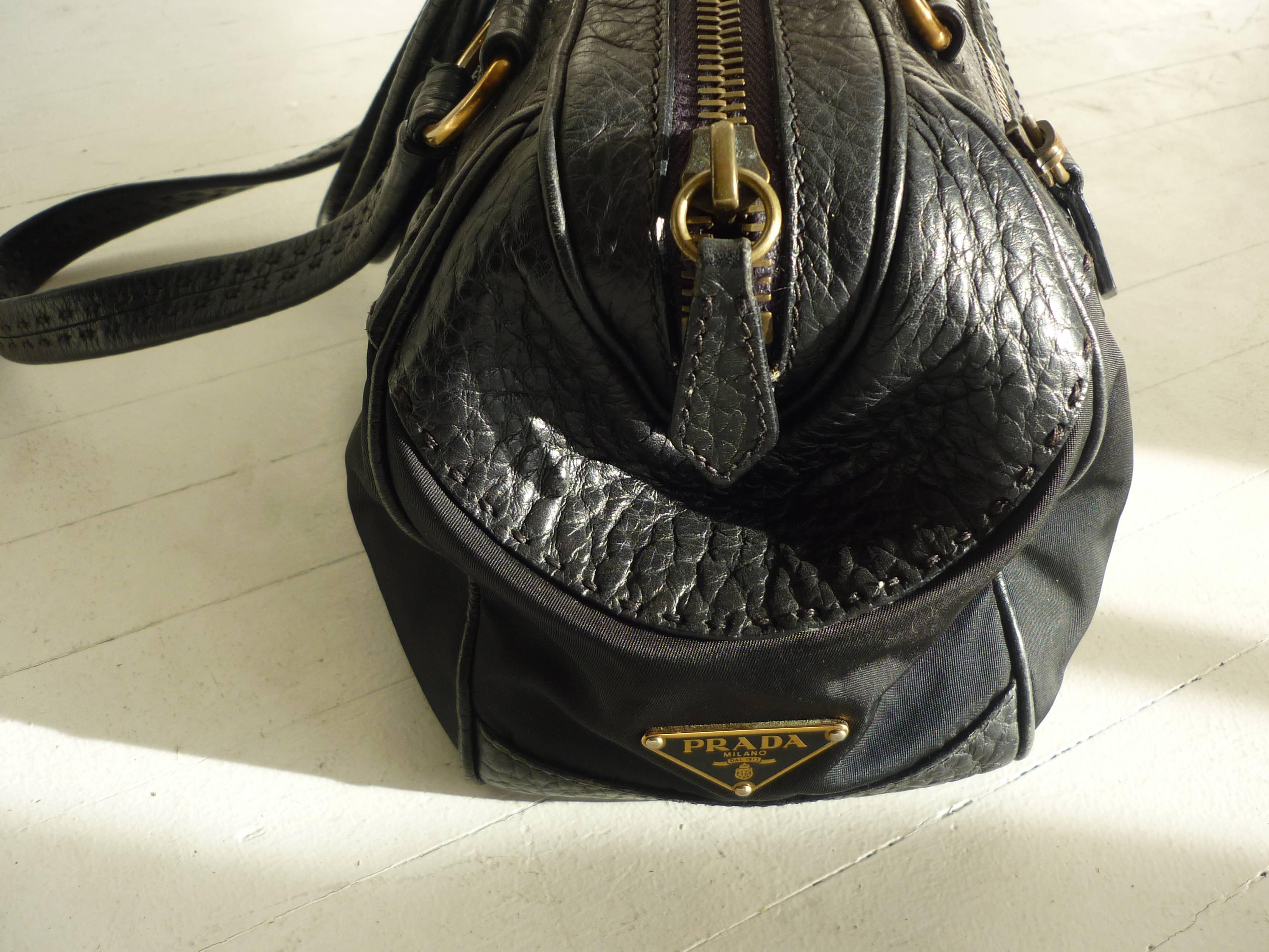 Prada Tessuto Nylon and Leather Vintage Shoulder Bag In Excellent Condition In Port Hope, ON