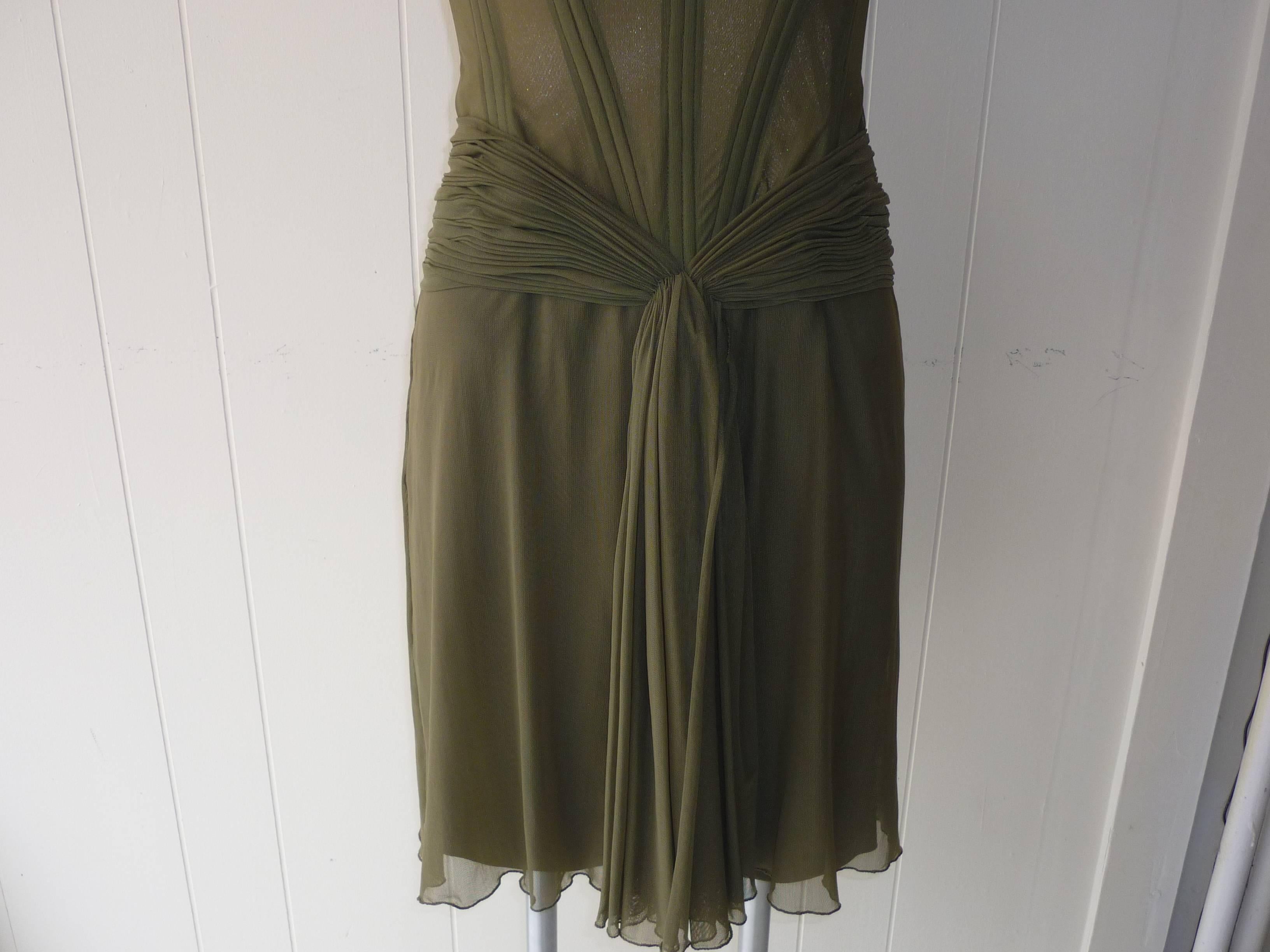 1980s Vicky Tiel Couture Sage Green Silk Corset Dress (s) In Excellent Condition In Port Hope, ON