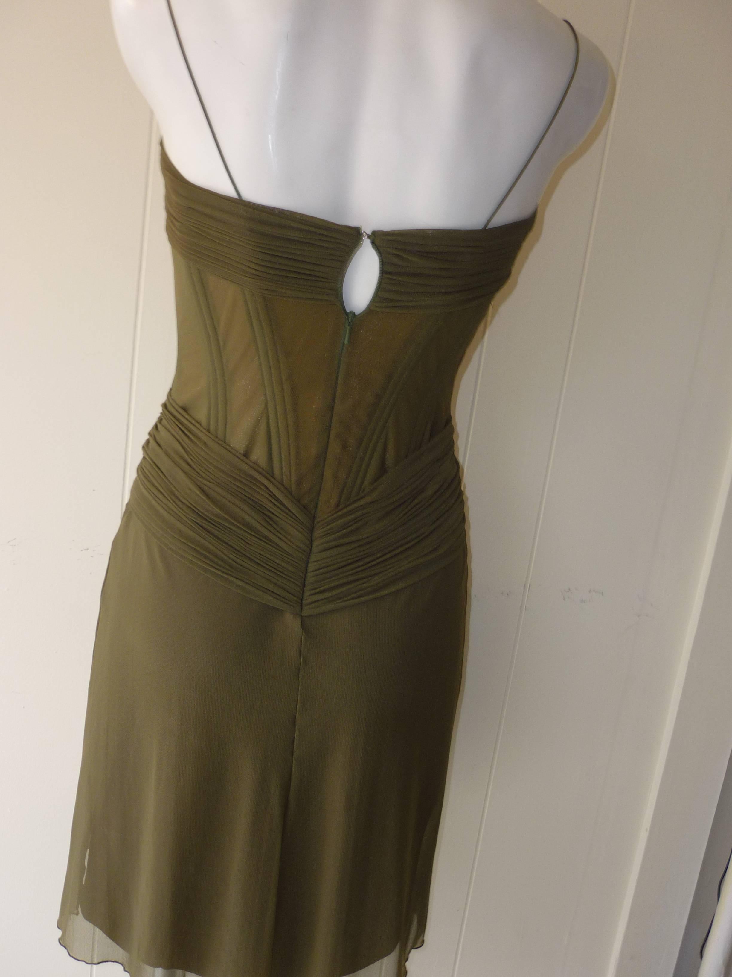 1980s Vicky Tiel Couture Sage Green Silk Corset Dress (s) 1