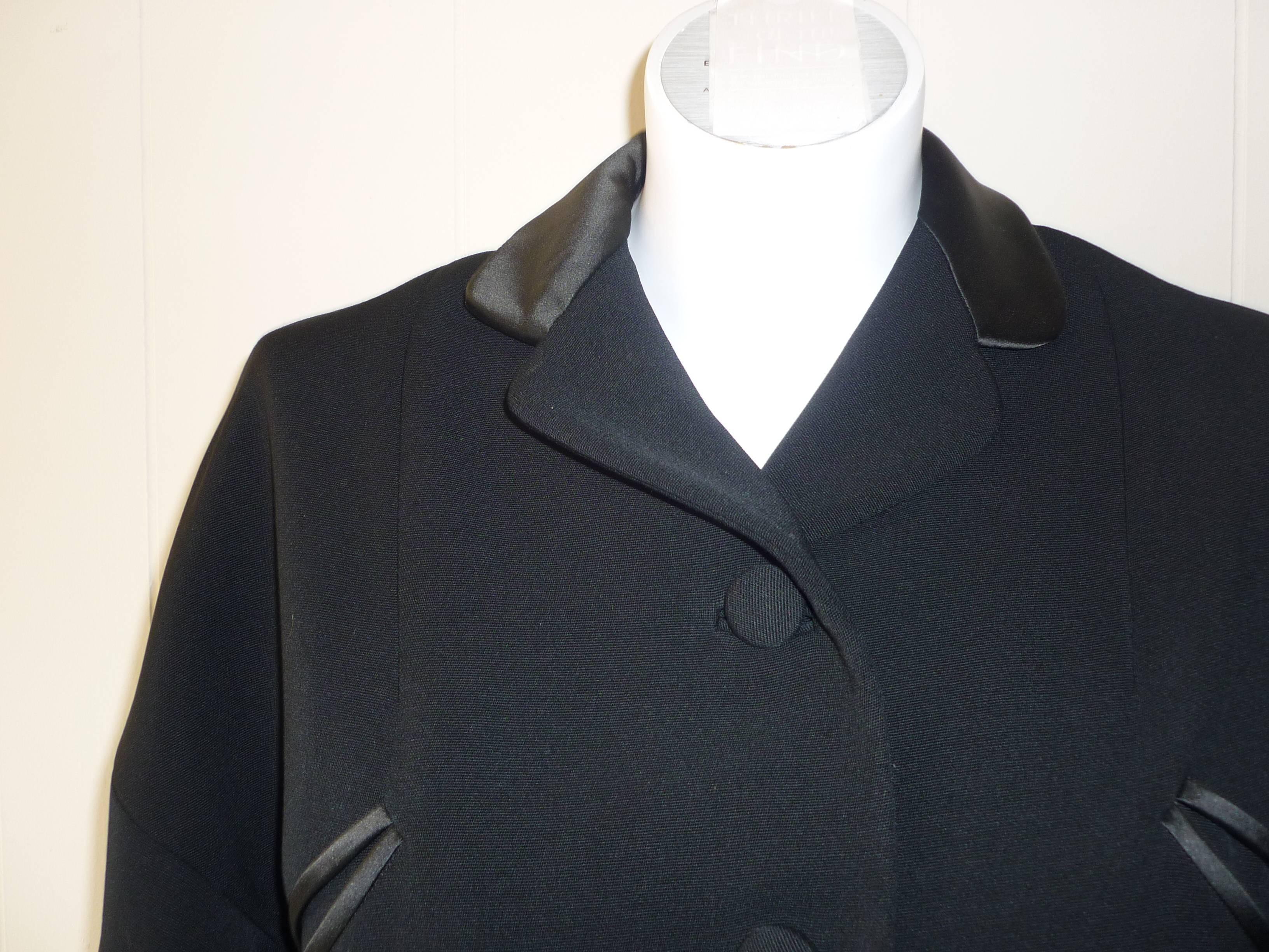 1960s Black Wool Tuexedo Detailed Evening Coat In Excellent Condition In Port Hope, ON