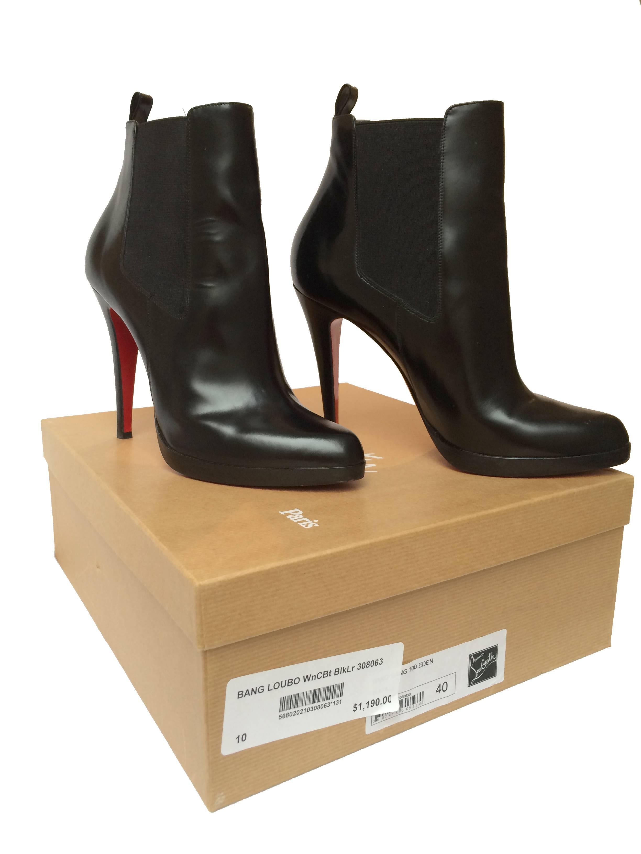 These are simple black ankle boots which will give any outfit a sophisticated look. The Chelsea style boots are made with a high polished black leather.

The stiletto heel measure about 5