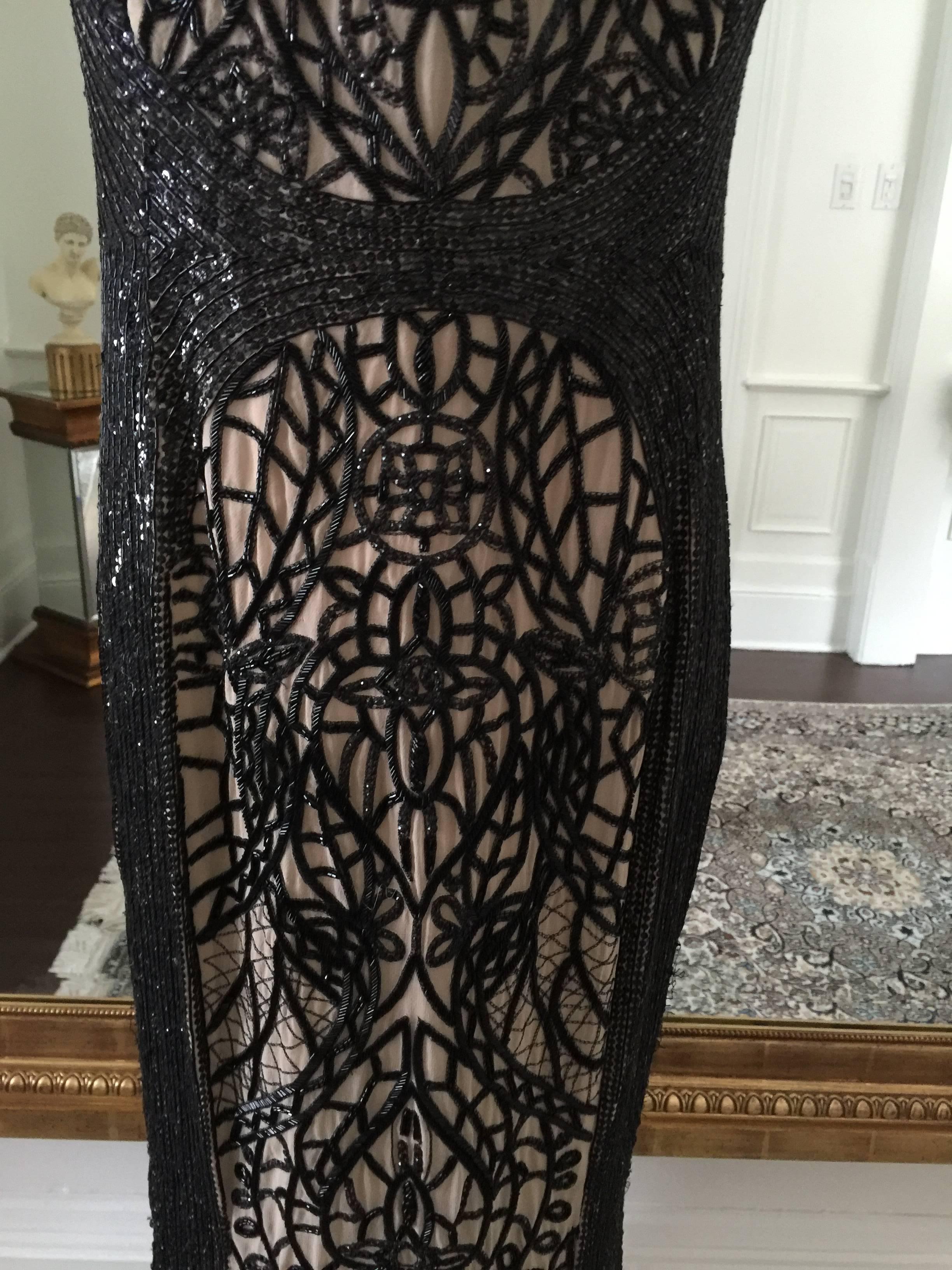 Black Monique Lhullier Long Beaded Gown