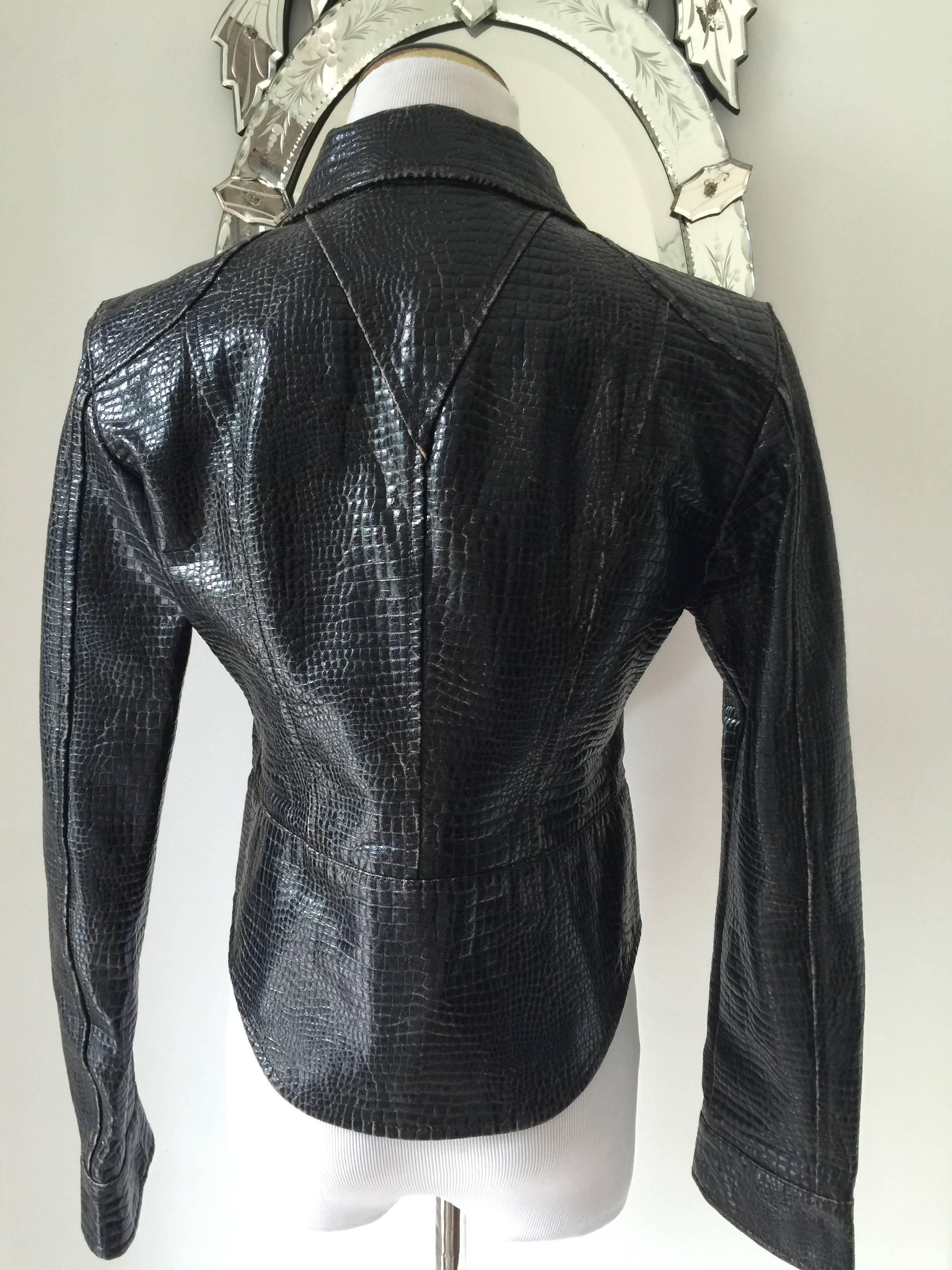 Unique Vegan Croc Embossed Chanel Jacket Sz. 42 In Excellent Condition In Port Hope, ON