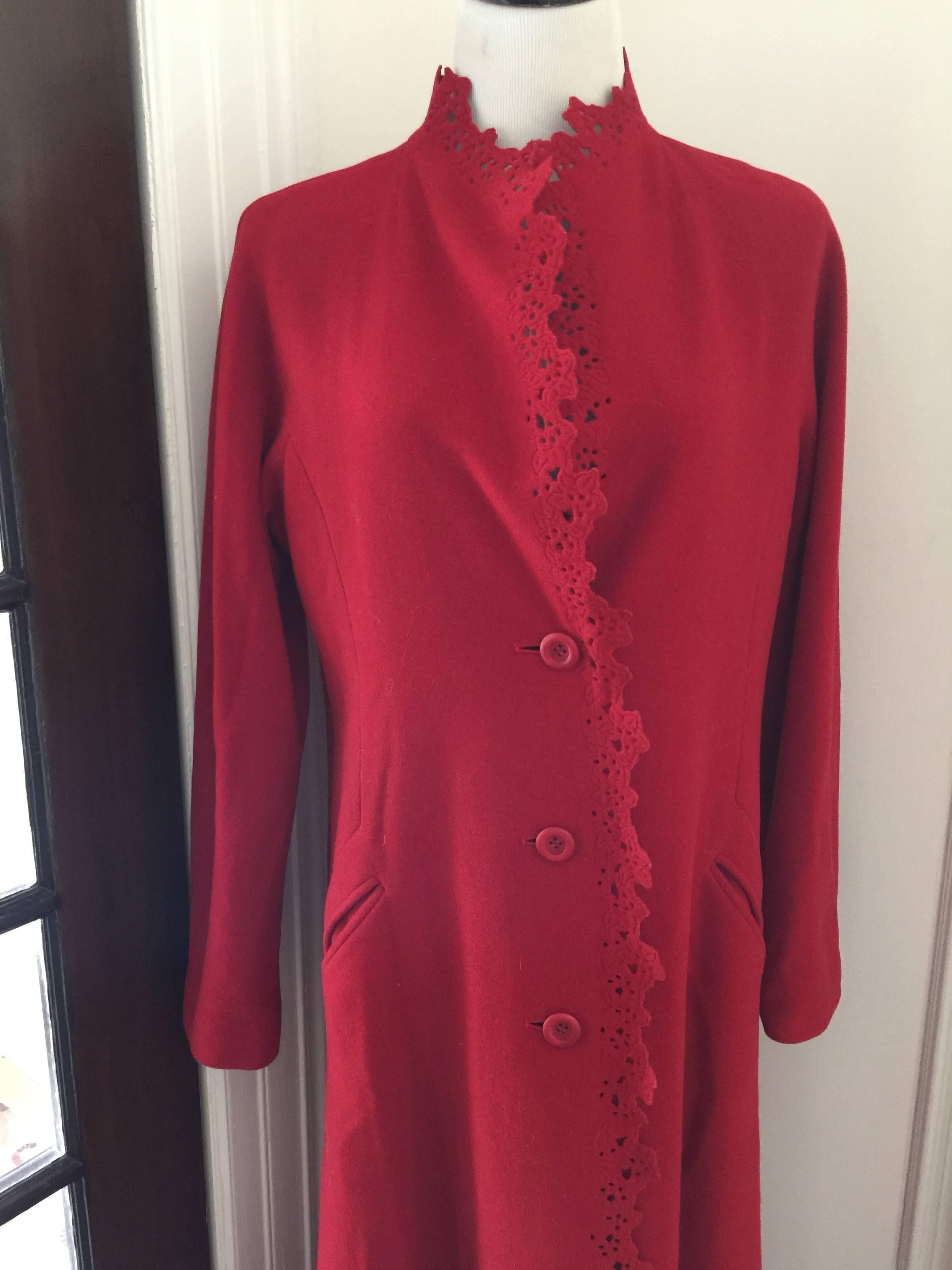Women's Stunning Red Long Issey Myake Coat M.