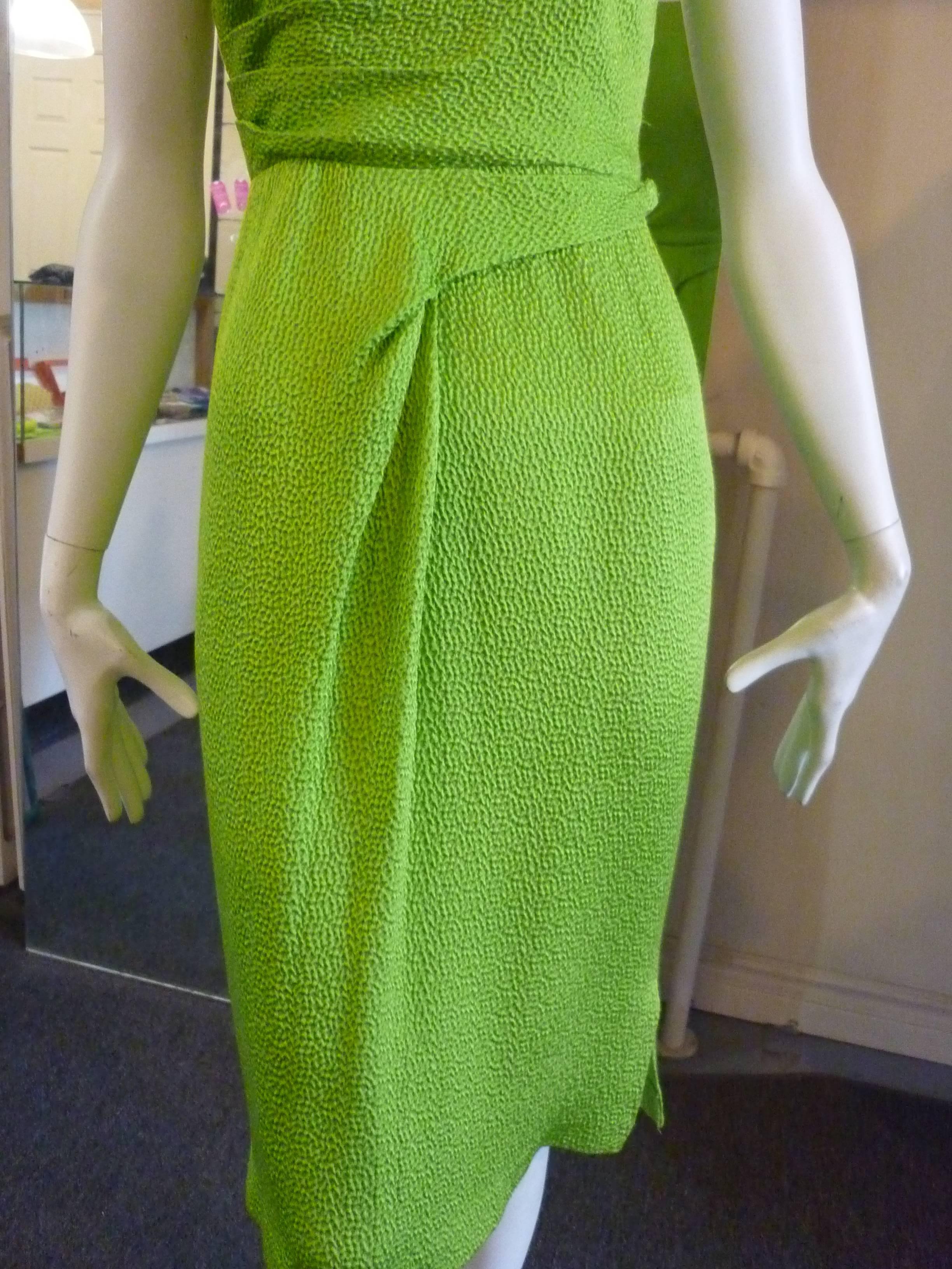 2008 Oscar de la Renta Dimpled Silk Lime Dress (2) 2
