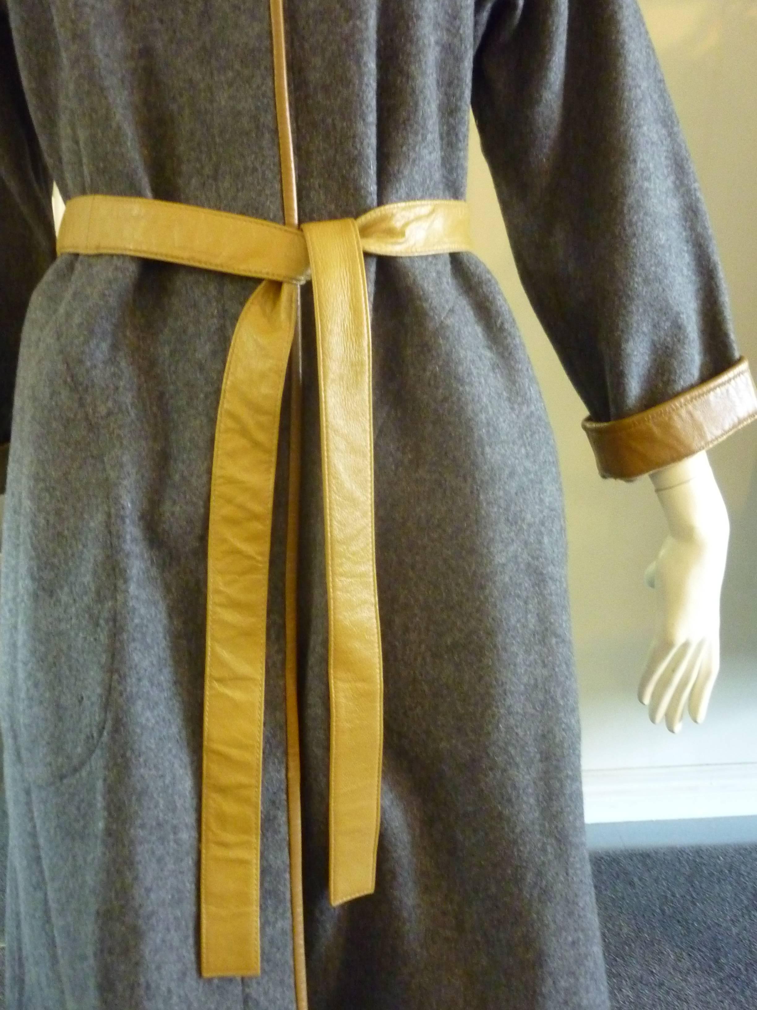 Gray 1970s Sills a Bonnie Cashin Design Wool and Leather Belted Coat
