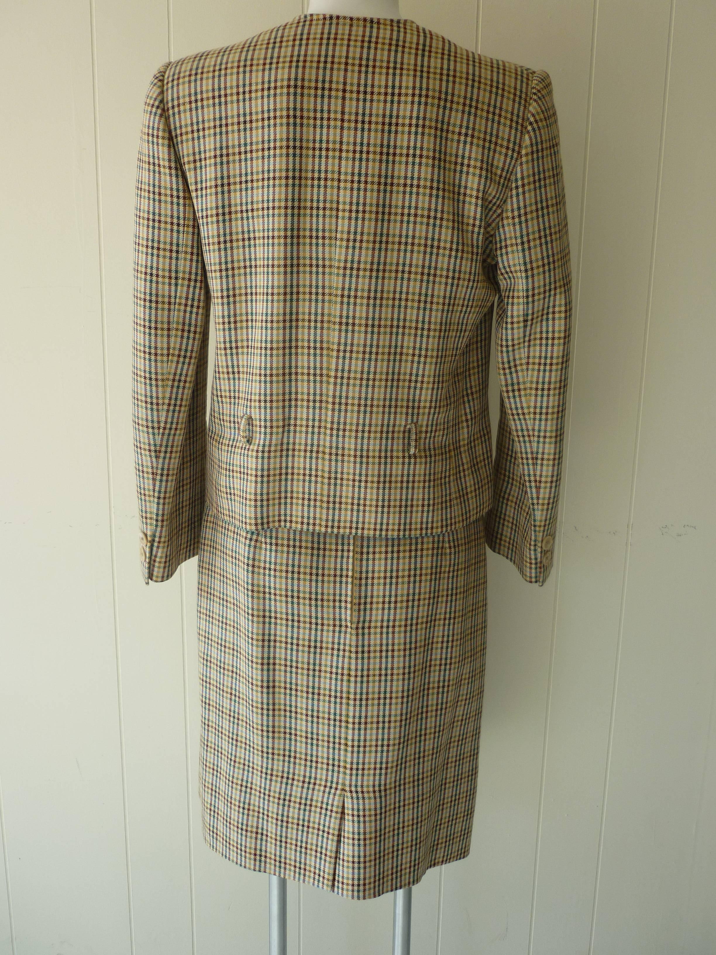 Celine Wool Check Pattern Skirt Suit, 1980s  1