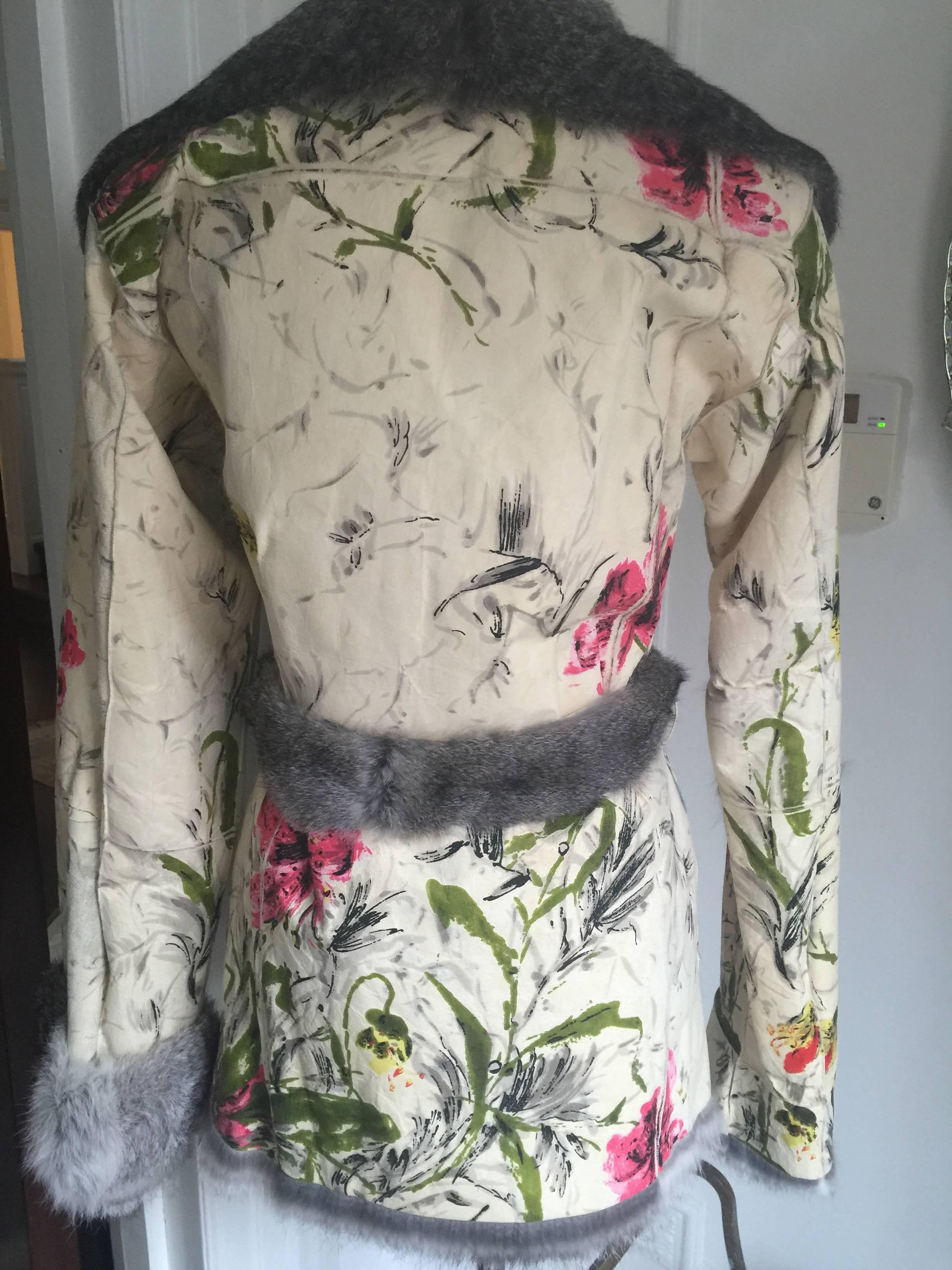 Women's Dolce&Gabbana Fur and Floral Leather Painted Jacket S.