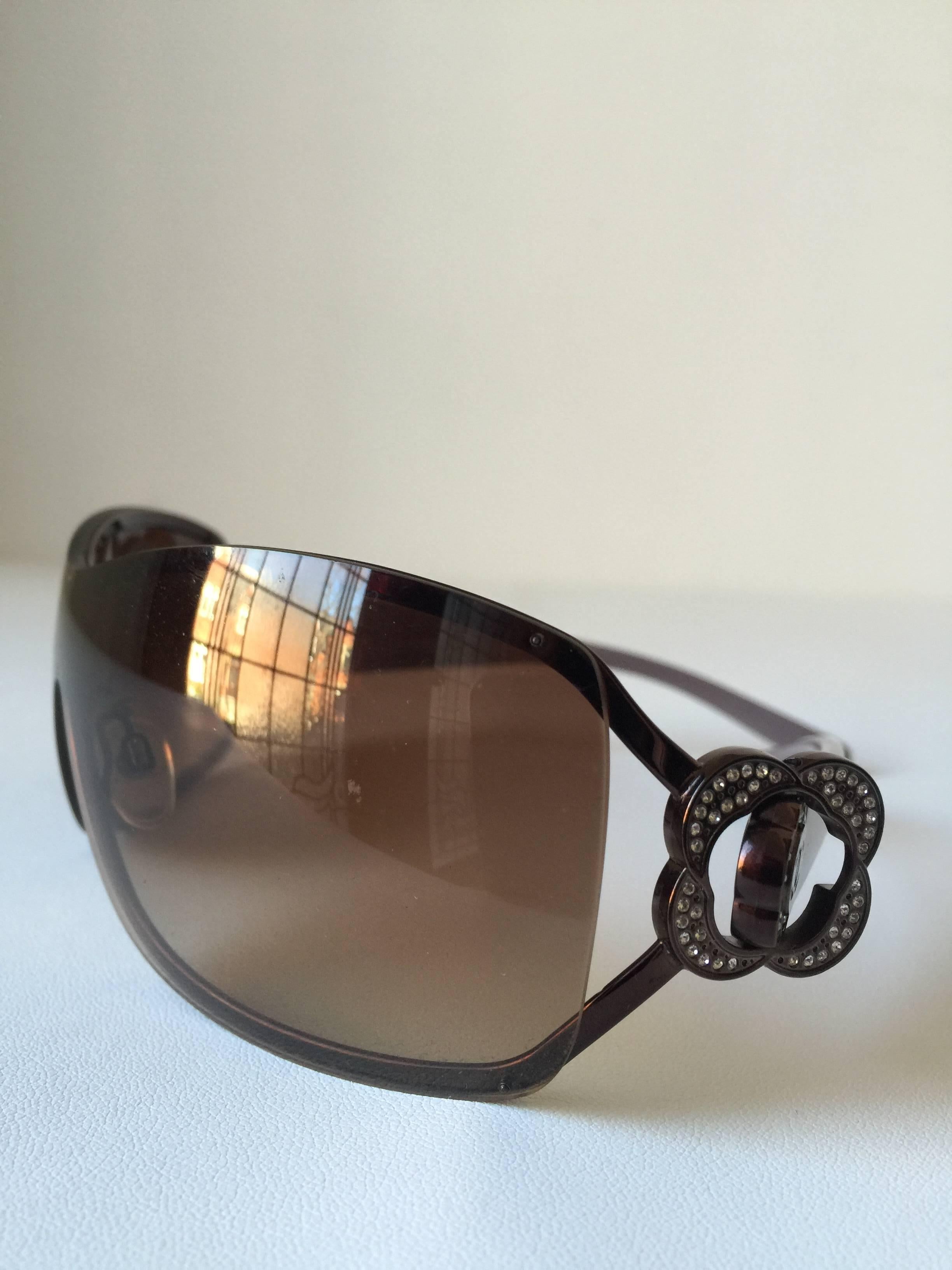 Black Chanel Swarovski Crystal Camelia CC Sunglasses 4164-B