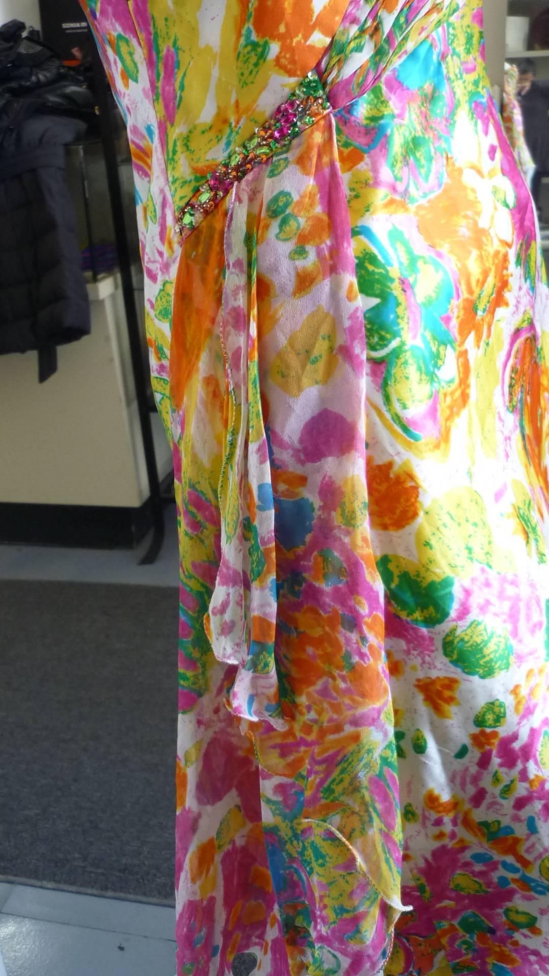 Brown Beautiful 1980s Diane Freis Strapless Silk Embellished Dress (6 US)
