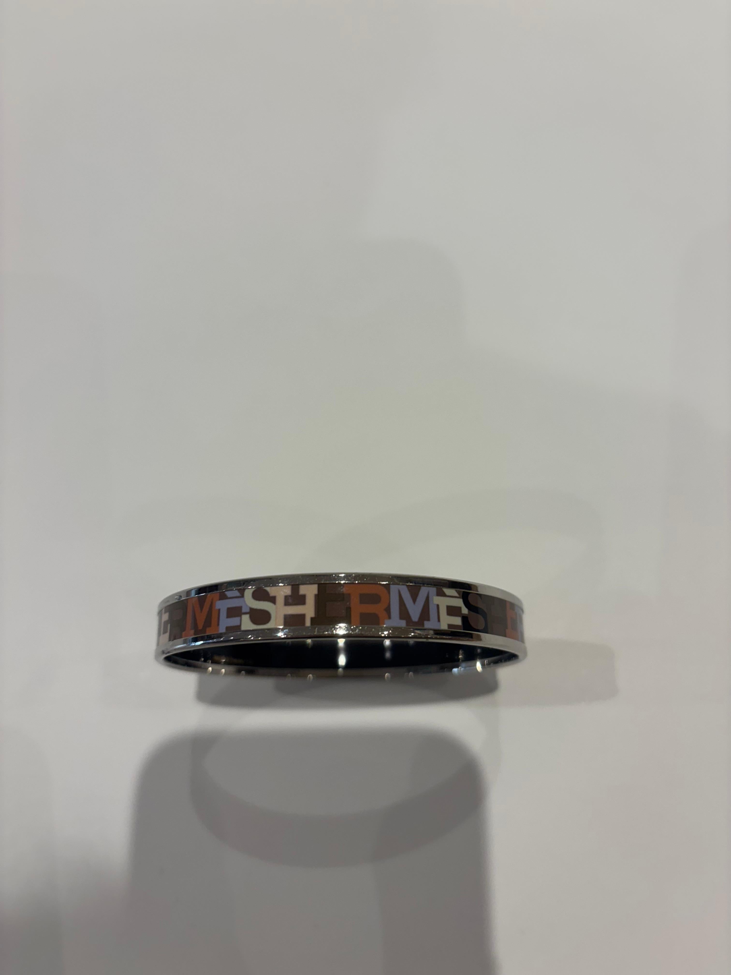 1993 Hermes Logo-Emaille und Palladium-Armreif  Hergestellt in Frankreich im Angebot 7