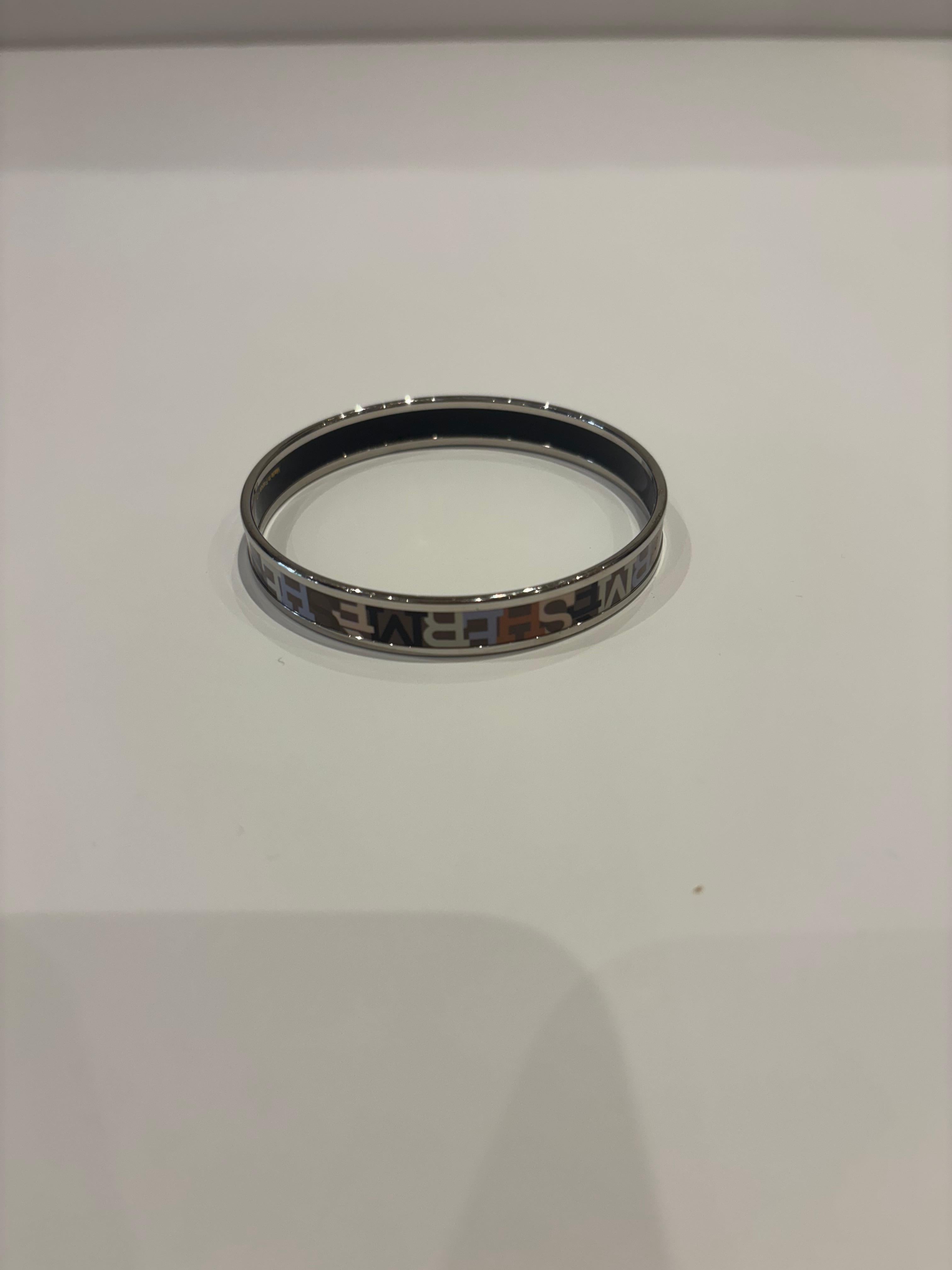 1993 Hermes Logo-Emaille und Palladium-Armreif  Hergestellt in Frankreich im Angebot 8